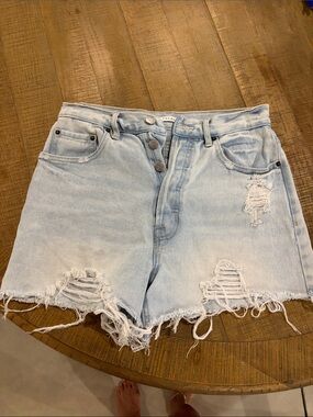 PacSun Light Blue Distressed High-Rise Jean Shorts